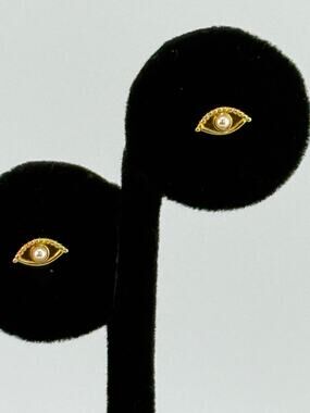 Namaste Handmade 18k Gold Plated Pearl 'Evil Eye 2.0' Stud Earrings